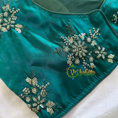 Premium Peacock Green Organza Designer Readymade Blouse  -VS3078