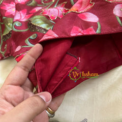 Maroonish Red Lotus Printed Cotton Silk Blouse  -VS3071
