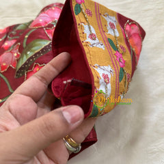 Maroonish Red Lotus Printed Cotton Silk Blouse  -VS3071