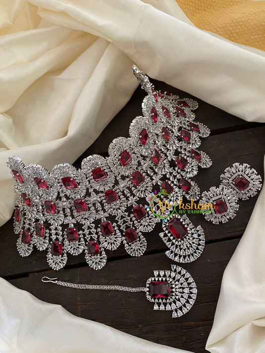 Red Stone Kiara Advani Bridal Choker Set- American Diamond Bridal Set -G7901