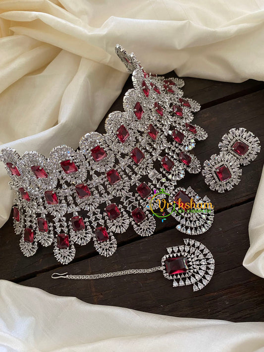 Red Stone Kiara Advani Bridal Choker Set- American Diamond Bridal Set -G7901