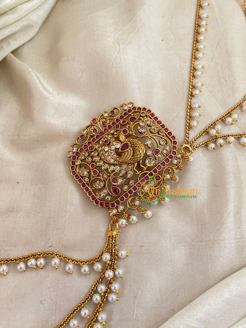 Peacock -Premium Jada Bun Billai with Maatil -Bridal Bun Jada Billai -Red White-G9472