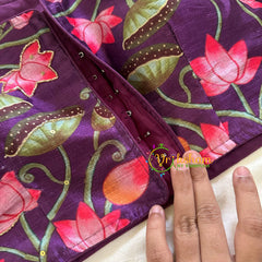 Purple Lotus Printed Cotton Silk Blouse  -VS3069
