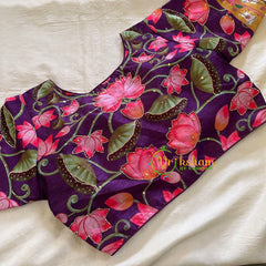 Purple Lotus Printed Cotton Silk Blouse  -VS3069