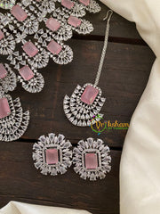 Pastel Pink Kiara Advani Bridal Choker Set- American Diamond Bridal Set -G7904