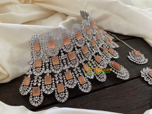 Peach Kiara Advani Bridal Choker Set- American Diamond Bridal Set -G7906