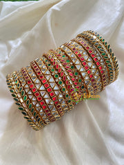 Red Green Silk Thread Kundan Bridal Bangle-G4799
