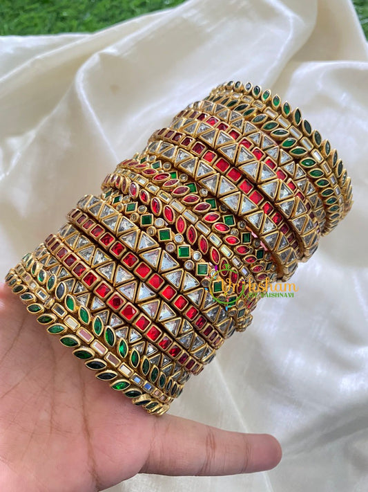 Red Green Silk Thread Kundan Bridal Bangle-G4799