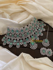 Sea Green Kiara Advani Bridal Choker Set- American Diamond Bridal Set -G7900