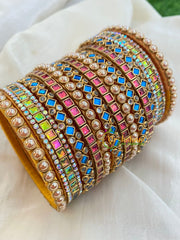 Blue Pink Silk Thread Kundan Bridal Bangle-G4797