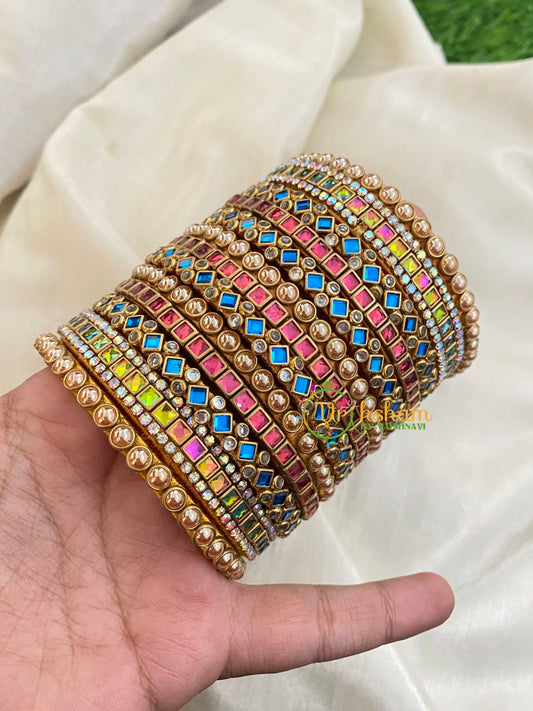 Blue Pink Silk Thread Kundan Bridal Bangle-G4797