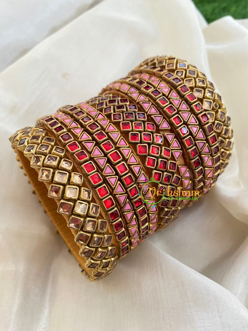 Red Pink Silk Thread Kundan Bridal Bangle-G4795