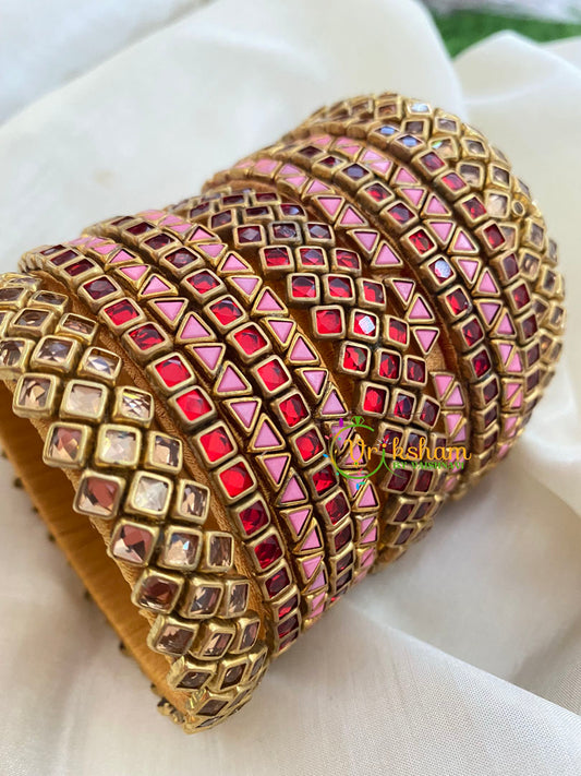 Red Pink Silk Thread Kundan Bridal Bangle-G4795