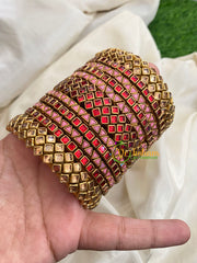 Red Pink Silk Thread Kundan Bridal Bangle-G4795