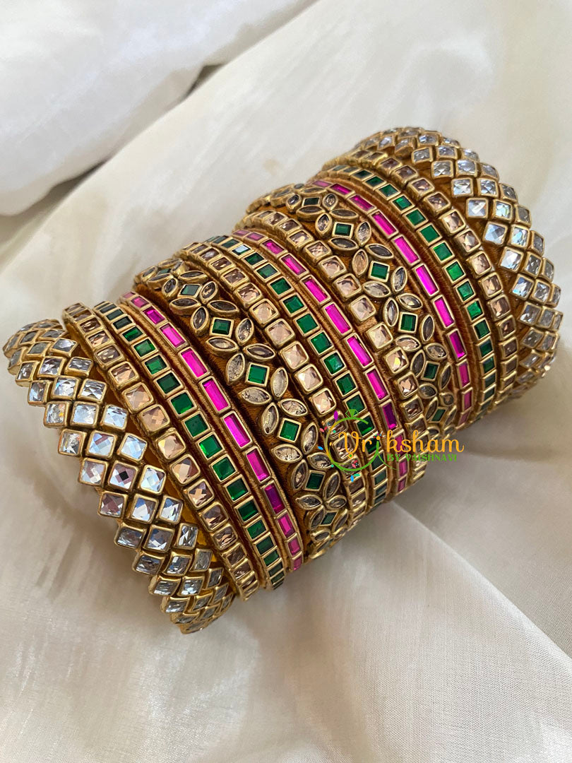 Pink Green Silk Thread Kundan Bridal Bangle-G4793