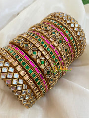 Pink Green Silk Thread Kundan Bridal Bangle-G4793