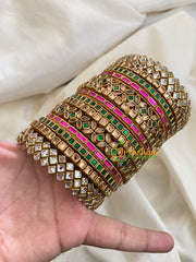 Pink Green Silk Thread Kundan Bridal Bangle-G4793