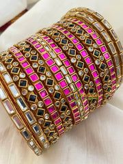 Pink Silk Thread Kundan Bridal Bangle-G4792