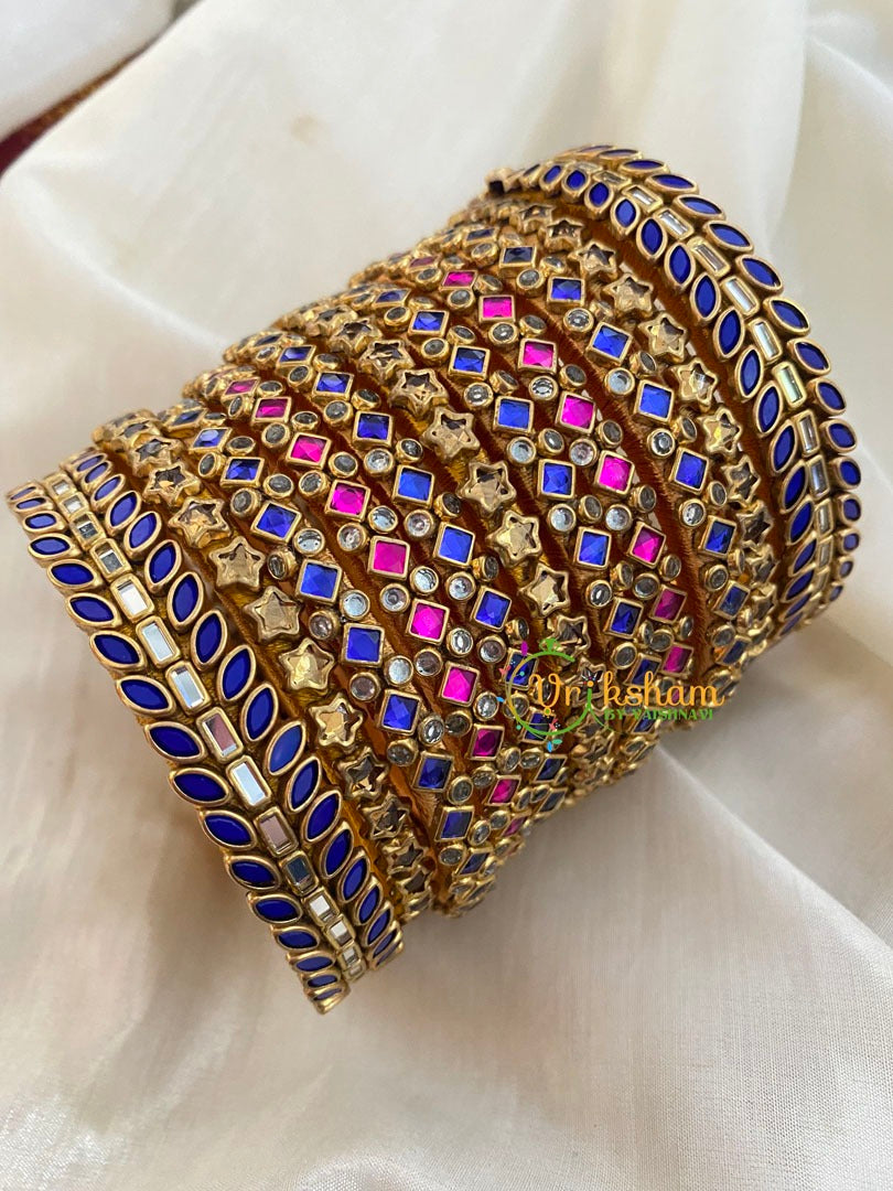 Silk Thread Blue Pink Kundan Bridal Bangle-G4790