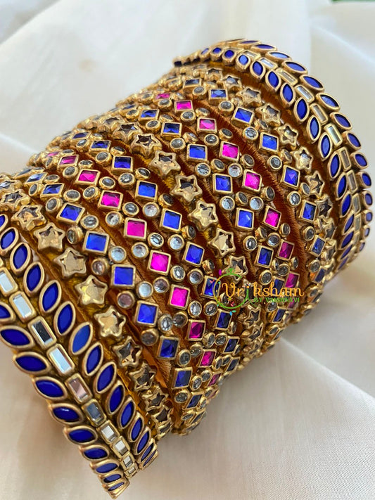 Silk Thread Blue Pink Kundan Bridal Bangle-G4790