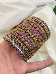 Silk Thread Blue Pink Kundan Bridal Bangle-G4790