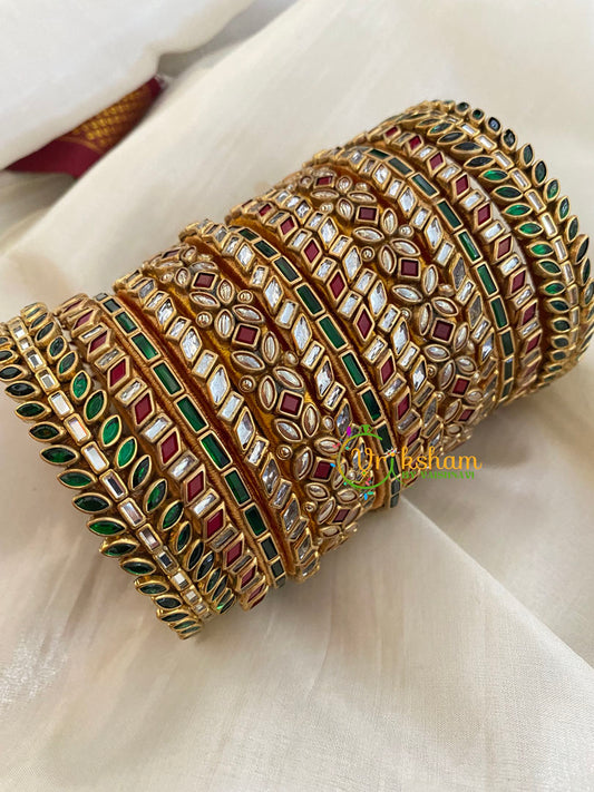 Green Maroon Silk Thread Kundan Bridal Bangle-G4789