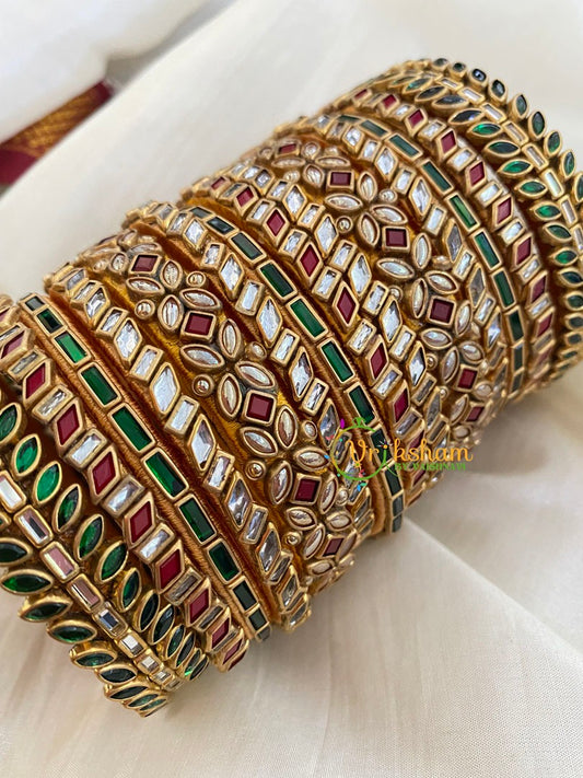 Green Maroon Silk Thread Kundan Bridal Bangle-G4789