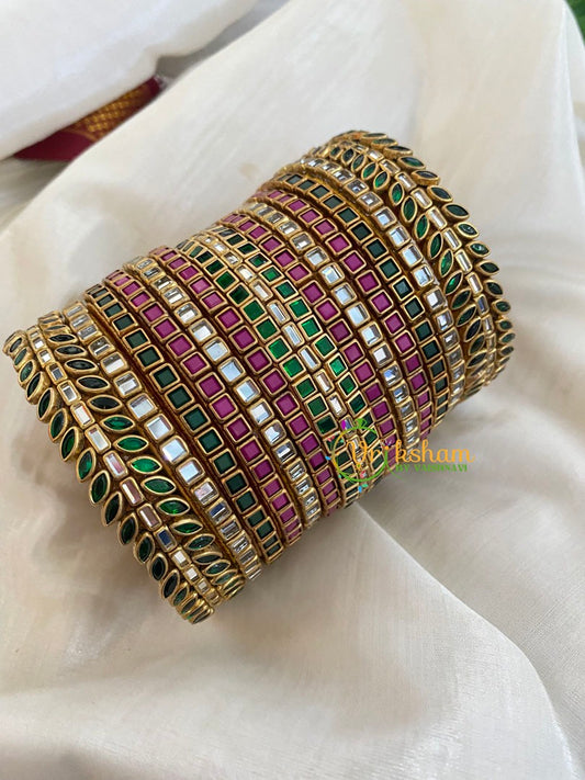 Green Purple Silk Thread Kundan Bridal Bangle-G4788