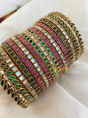 Green Purple Silk Thread Kundan Bridal Bangle-G4788