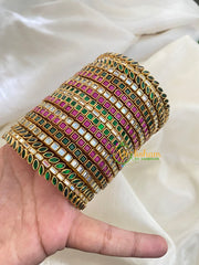 Green Purple Silk Thread Kundan Bridal Bangle-G4788