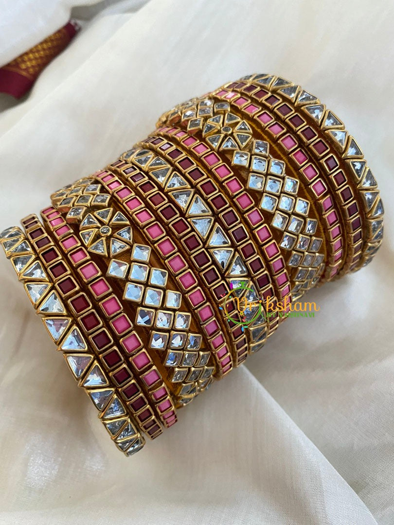 Pink Maroon Silk Thread Kundan Bridal Bangle-G4787