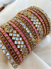 Pink Maroon Silk Thread Kundan Bridal Bangle-G4787