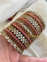 Pink Maroon Silk Thread Kundan Bridal Bangle-G4787