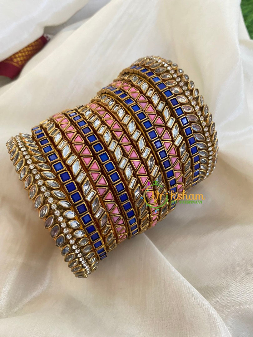 Blue Pink Silk Thread Kundan Bridal Bangle-G4786