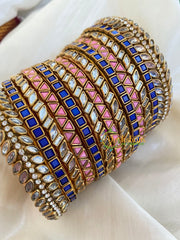 Blue Pink Silk Thread Kundan Bridal Bangle-G4786