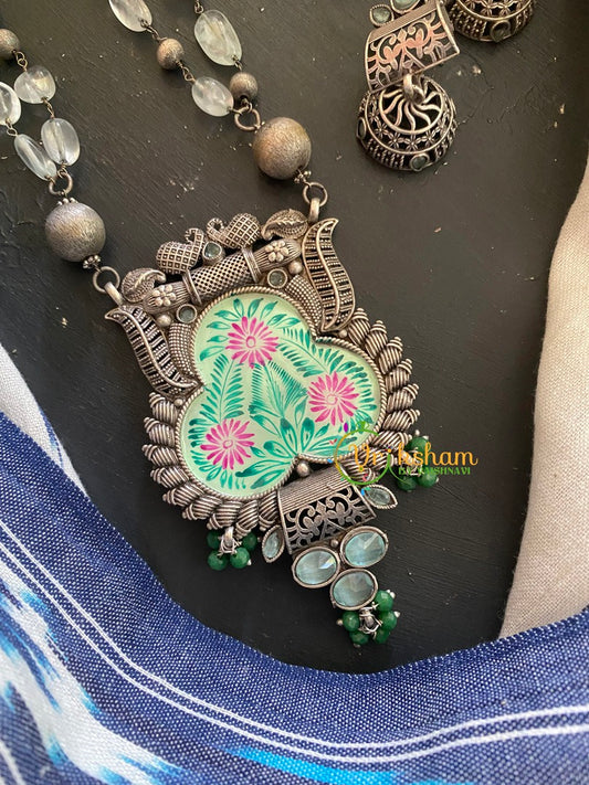 Crystal Bead Malai - Green- Meenakari Pendant-S305