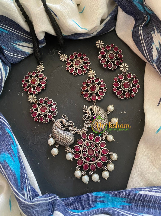 Red AD Stone Peacock Neckpiece-S313