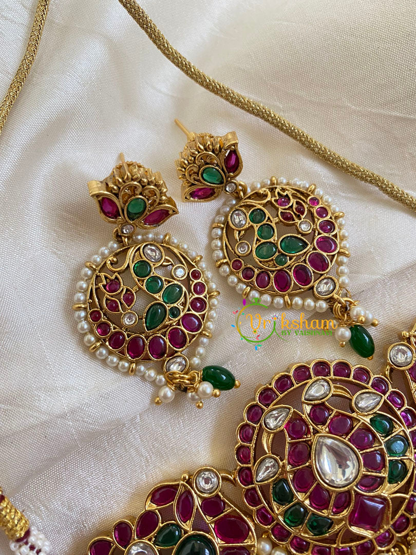 AD Stone Peacock High Neck Choker -Green Bead-G6002