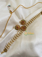 Gold look alike Pearl High Neck Choker-Peacock -Red Green White-G6012