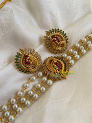 Gold look alike Pearl High Neck Choker-Peacock -Red Green White-G6012