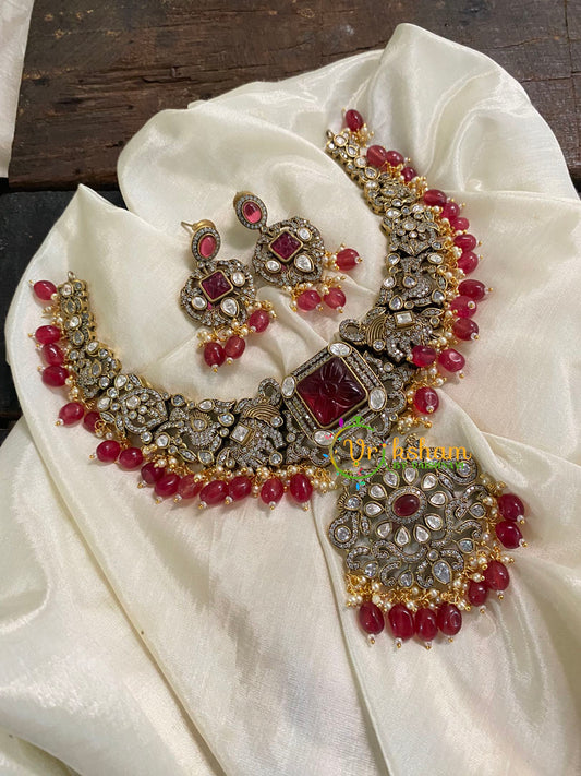 Red Victorian Diamond Short Neckpiece -VV554