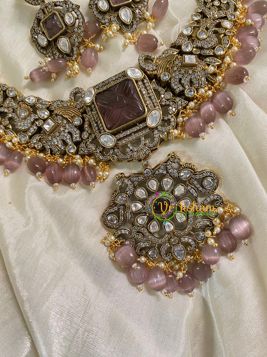 Pastel Brown Victorian Diamond Short Neckpiece -VV555