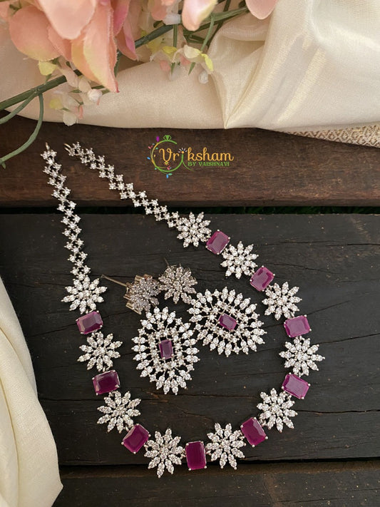 Elegant American diamond Choker-Dark Pink-G2429