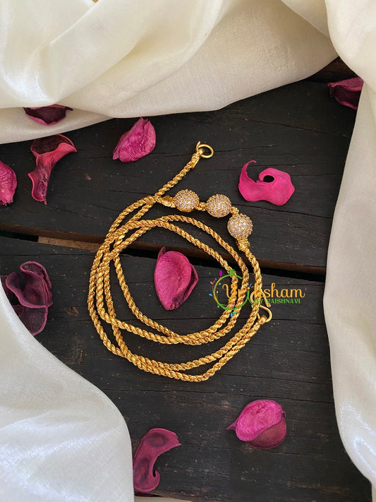 Traditional AD Stone White Ball Mugappu Chain 3-G3147