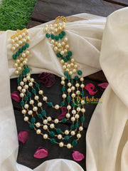 5 Layered Green Bead Malai with Pearls-P016