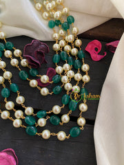 5 Layered Green Bead Malai with Pearls-P016