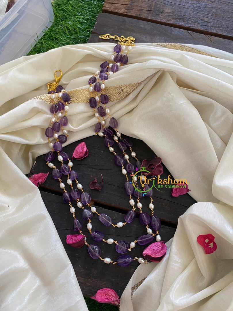 3 Layered Purple Bead Malai with Pearls-P019
