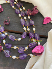 3 Layered Purple Bead Malai with Pearls-P019