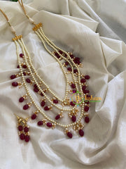 Bridal Pearl Haram with Red Beads -P028
