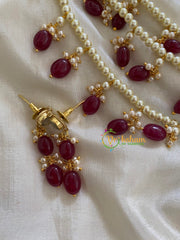 Bridal Pearl Haram with Red Beads -P028